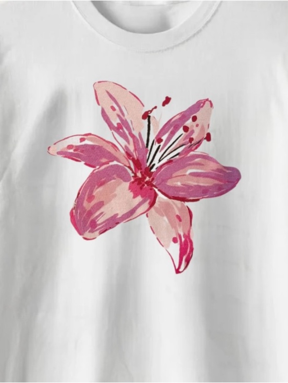 Gildan White Tee with Pink Floral Bloom - Picture 2 of 2